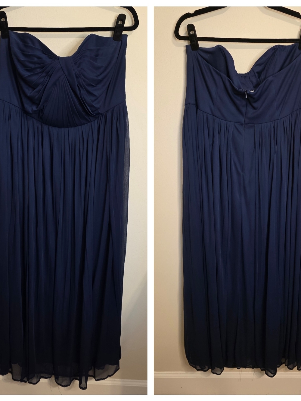 Strapless Midnight Blue Pleated Chiffon Evening Gown